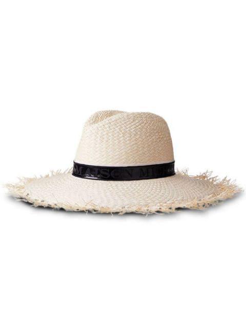 Zango logo-detail straw fedora hat by MAISON MICHEL