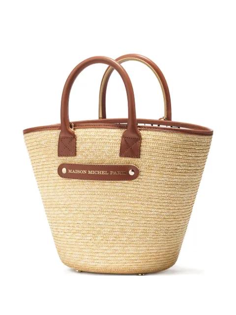 leather-handle straw tote bag by MAISON MICHEL