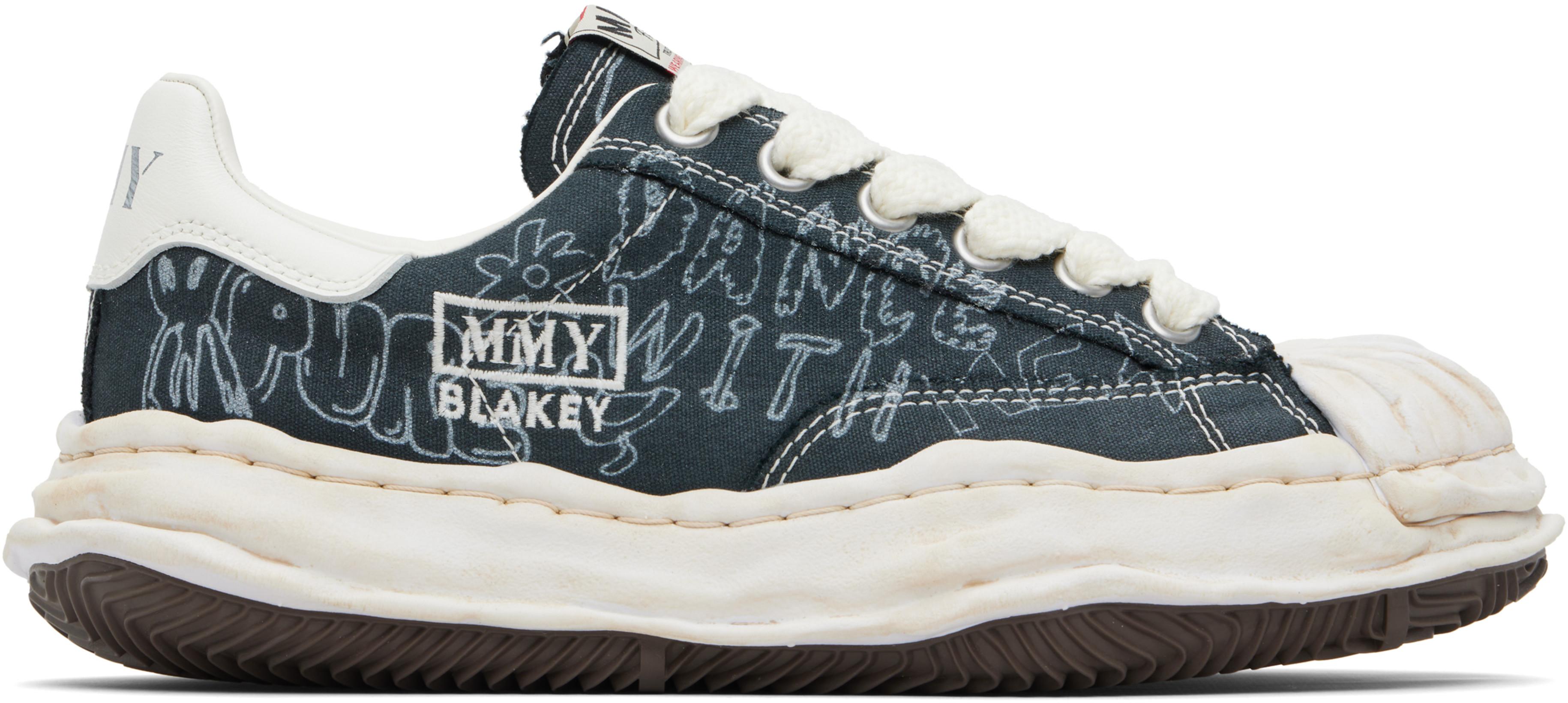 Black Blakey OG Sole Graffiti Printed Canvas Sneakers by MAISON MIHARA YASUHIRO