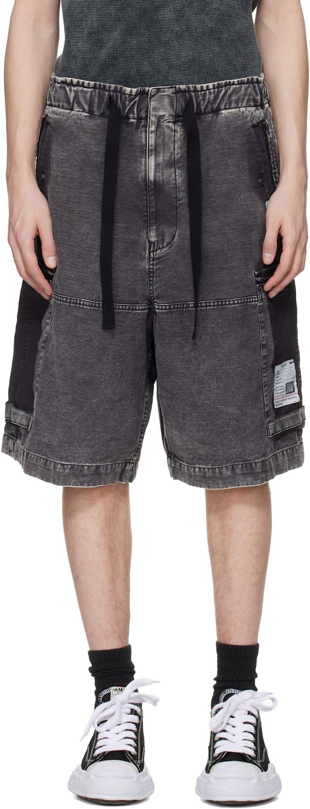 Black Cotton Satin Cargo Shorts by MAISON MIHARA YASUHIRO