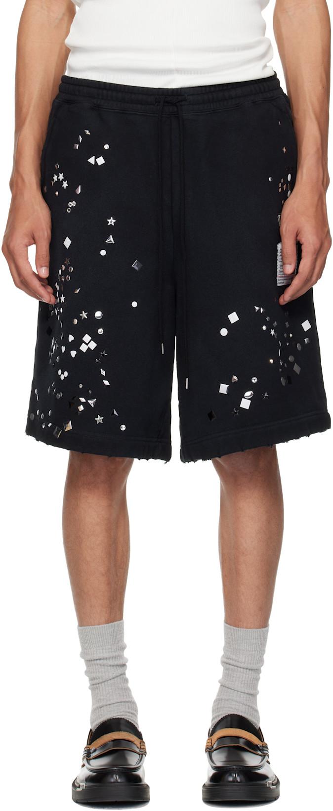 Black Embellished Sweat Shorts by MAISON MIHARA YASUHIRO
