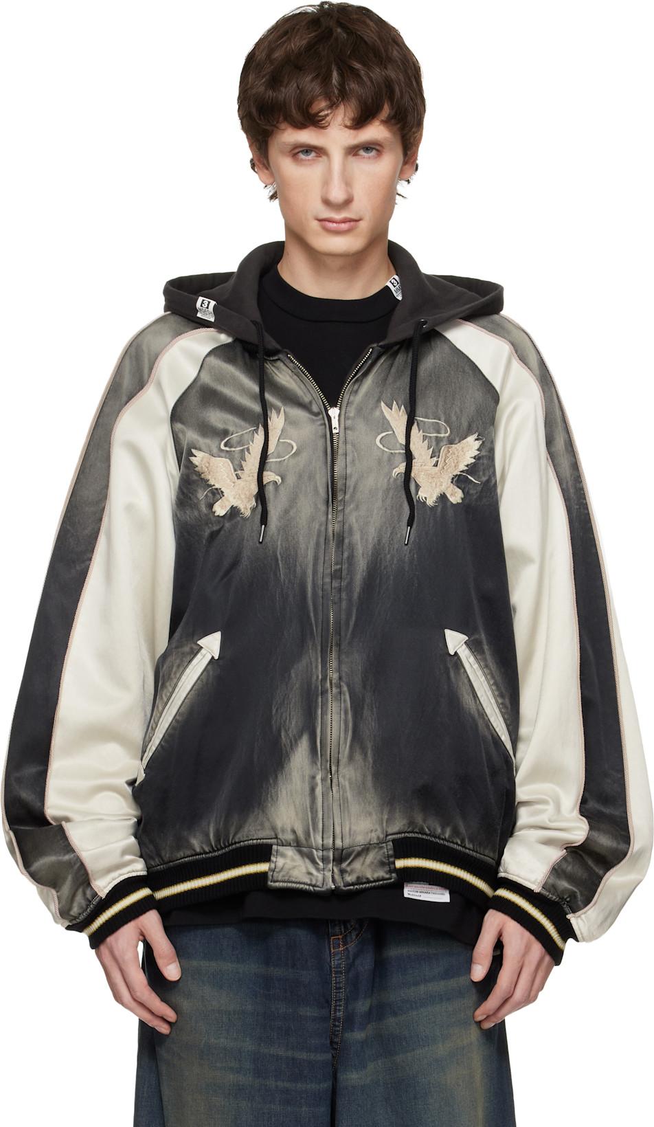 Black Reversible Hoodie Layered Souvenir Jacket by MAISON MIHARA YASUHIRO