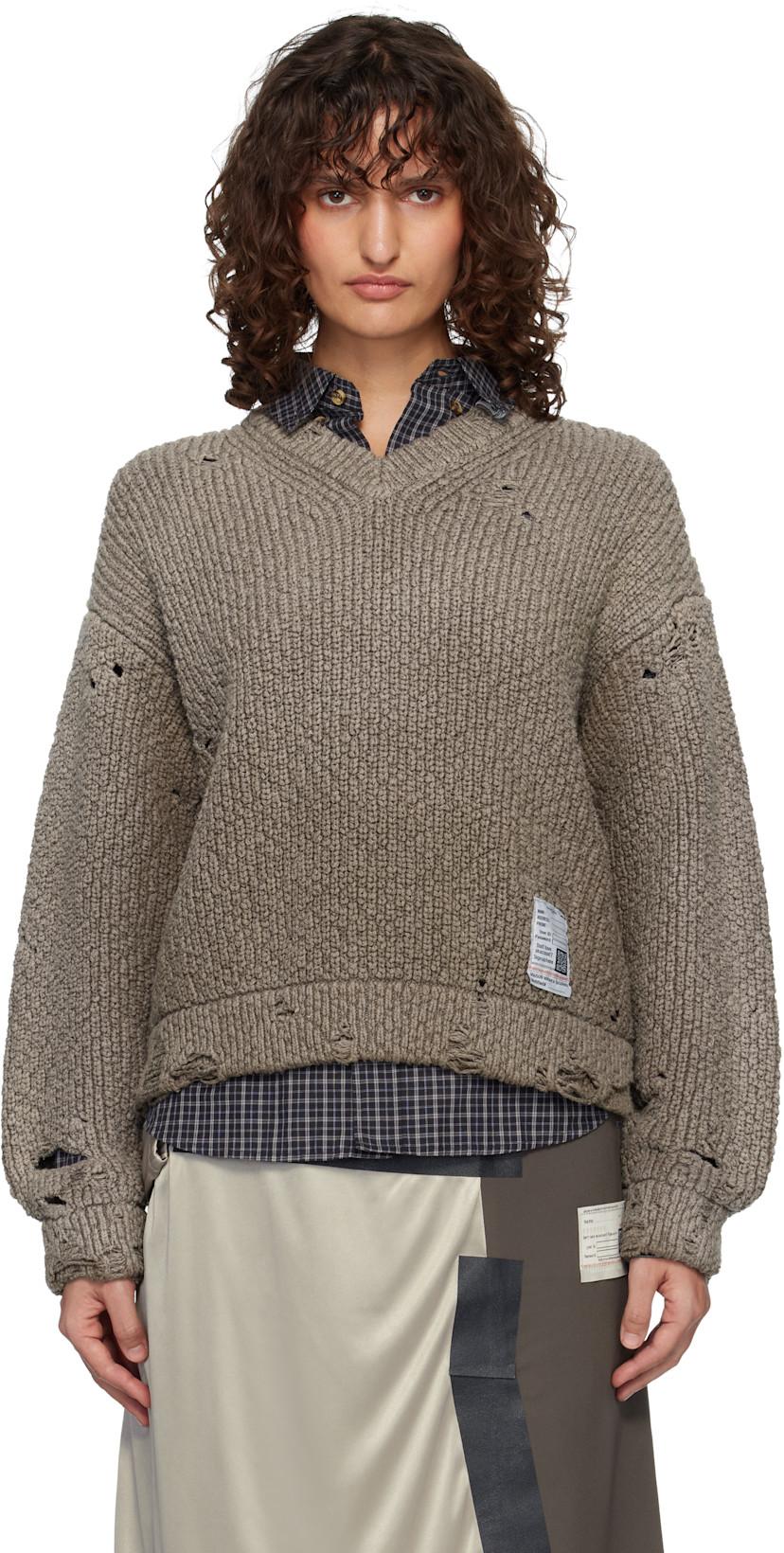 Brown Sun Faded Like Knit Sweater by MAISON MIHARA YASUHIRO