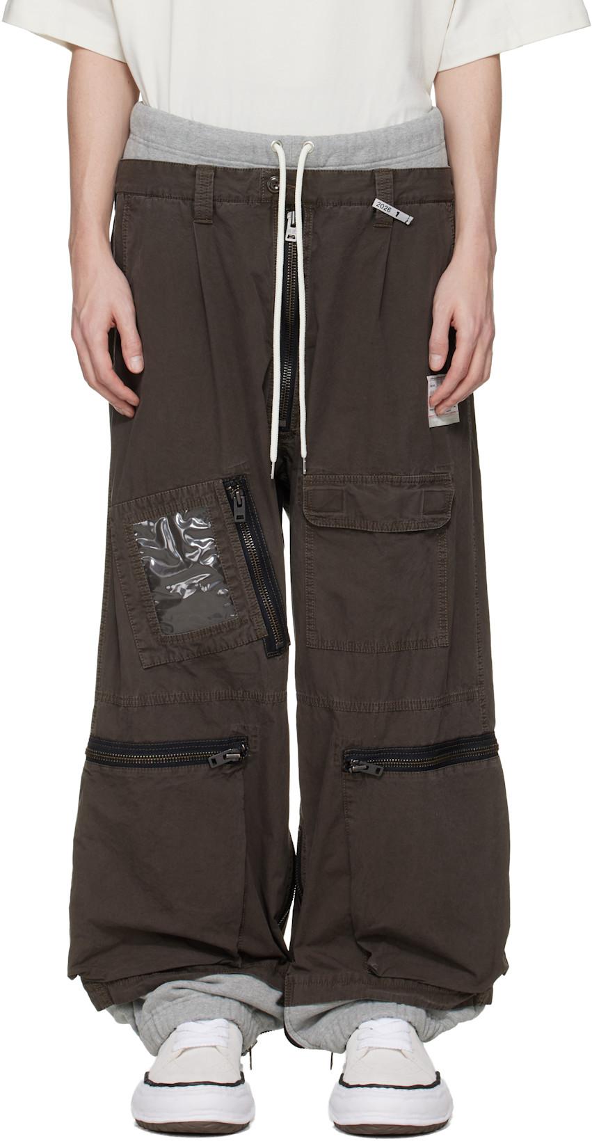 Brown Sweat Pants Combined Flight Cargo Pants by MAISON MIHARA YASUHIRO