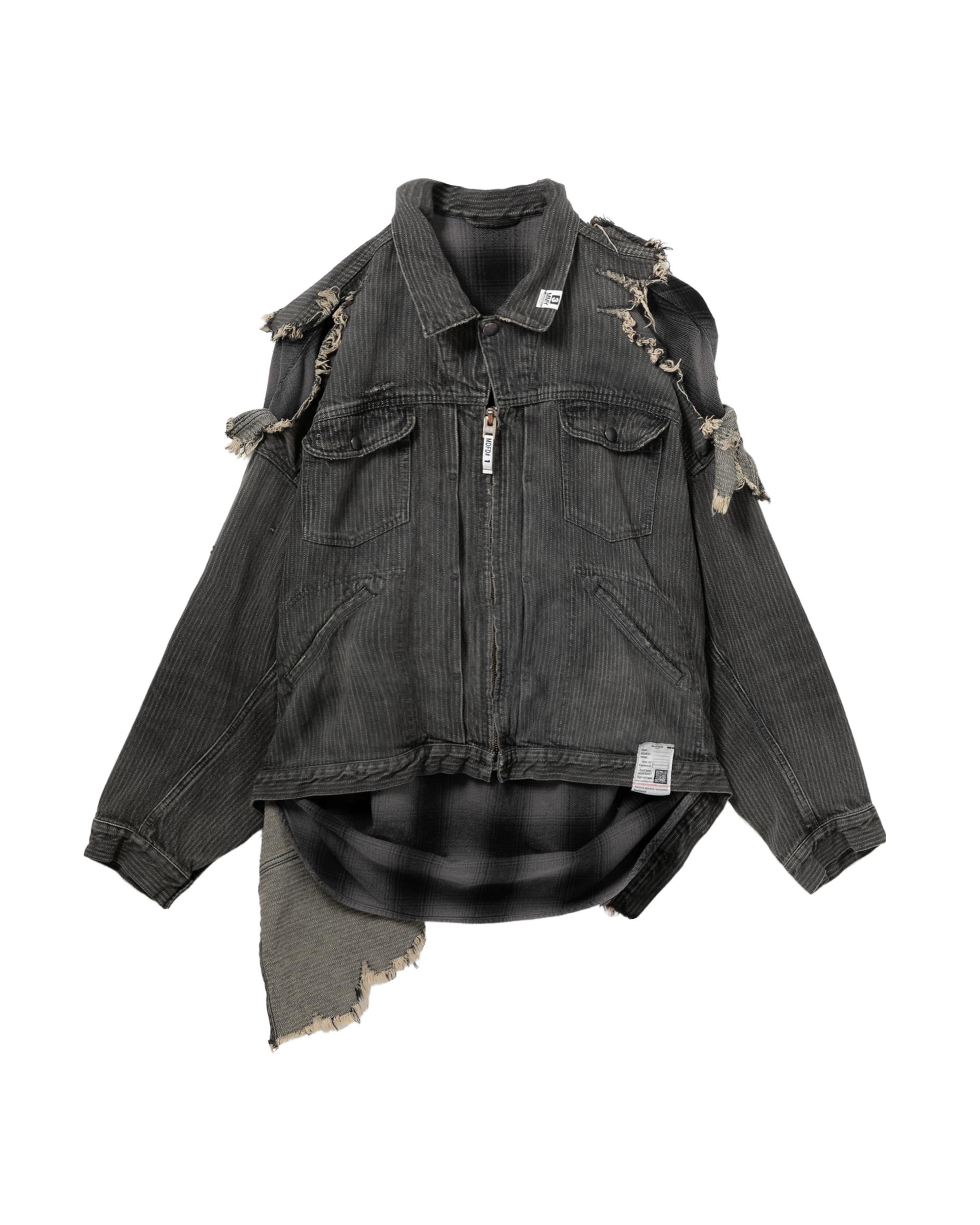 Check shirt layered denim jacket by MAISON MIHARA YASUHIRO