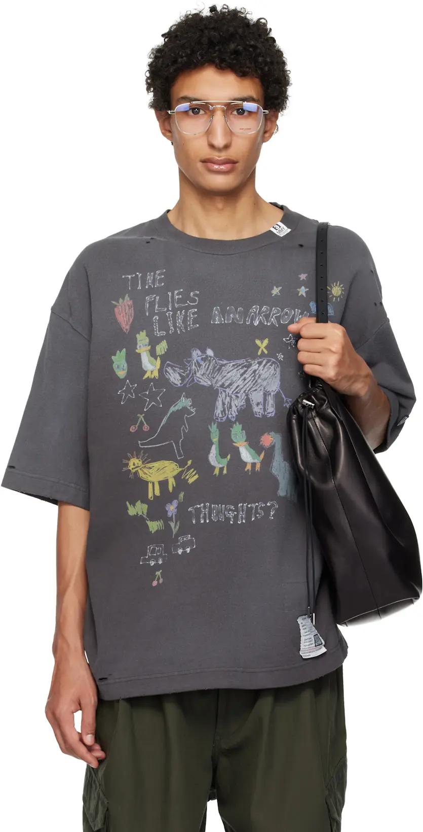Gray Kids Doodle Printed T-shirt by MAISON MIHARA YASUHIRO