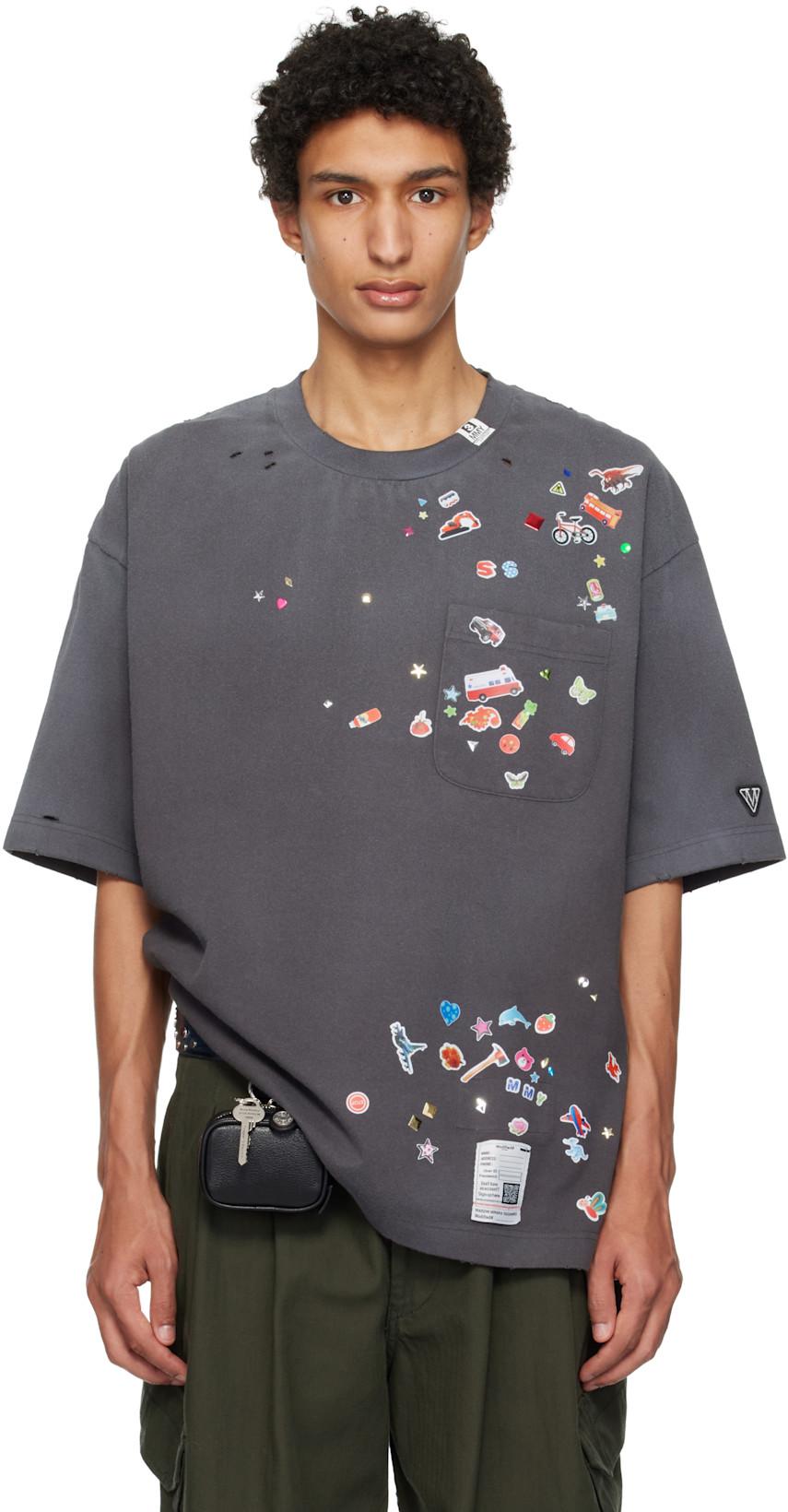Gray Kids Sticker Printed T-shirt by MAISON MIHARA YASUHIRO