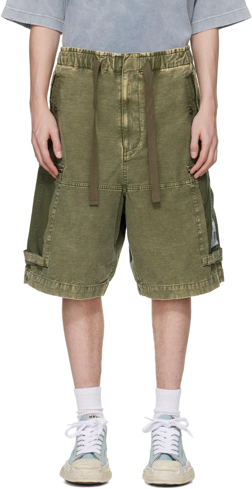 Khaki Cotton Satin Cargo Shorts by MAISON MIHARA YASUHIRO