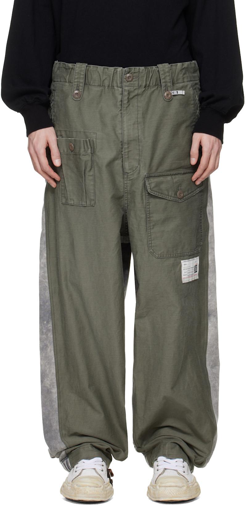 Khaki Sweat Pants Combined Cargo Pants by MAISON MIHARA YASUHIRO