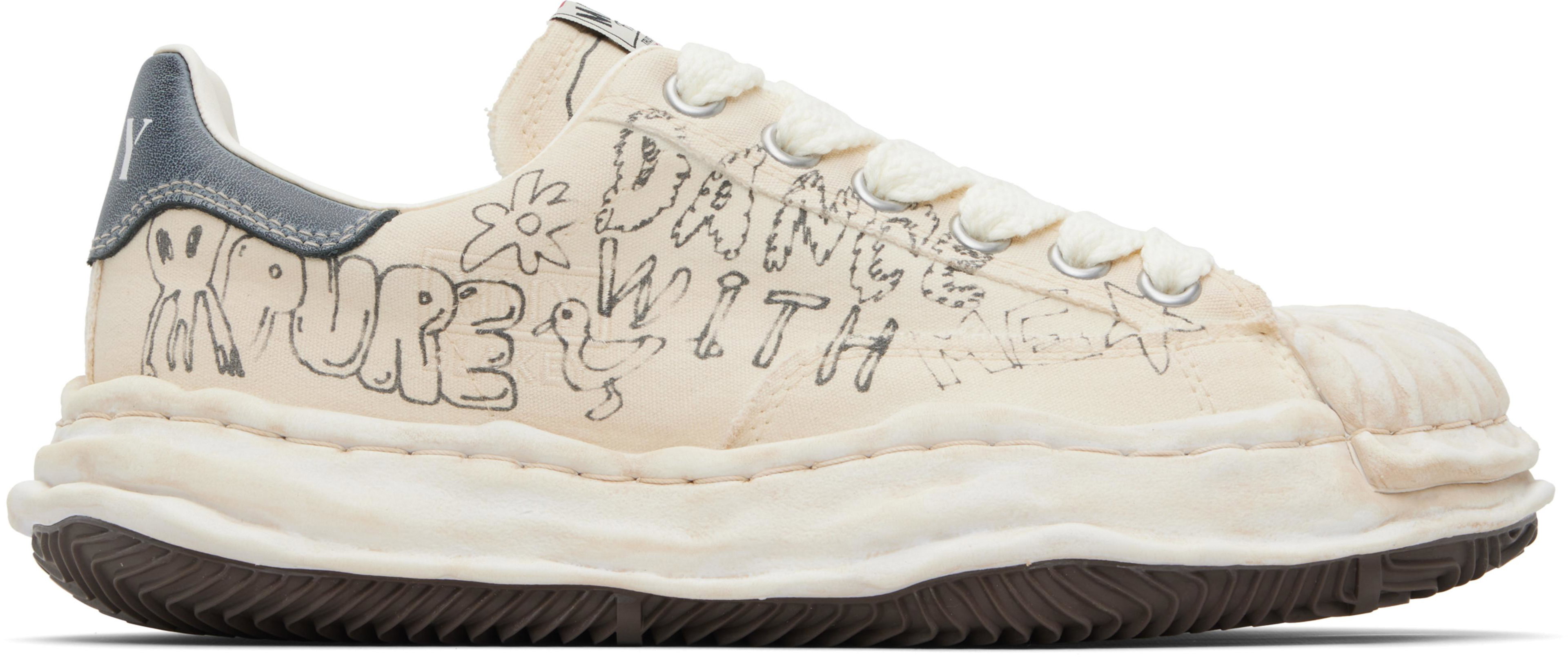 Off-White Blakey OG Sole Graffiti Printed Canvas Sneakers by MAISON MIHARA YASUHIRO