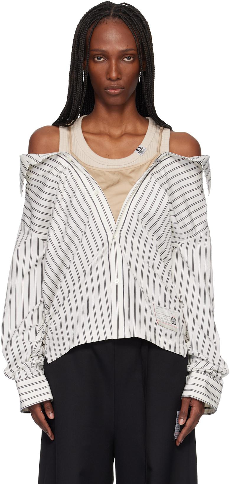 Off-White & Beige Triple Layered Stripe Shirt by MAISON MIHARA YASUHIRO