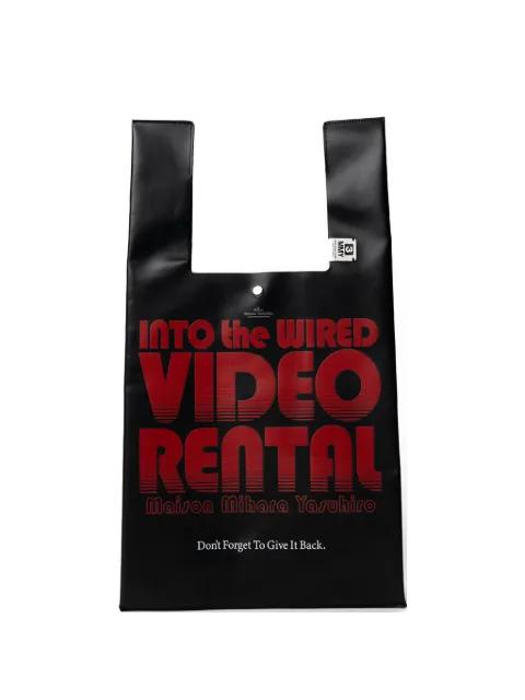 Video Rental print leather tote bag by MAISON MIHARA YASUHIRO