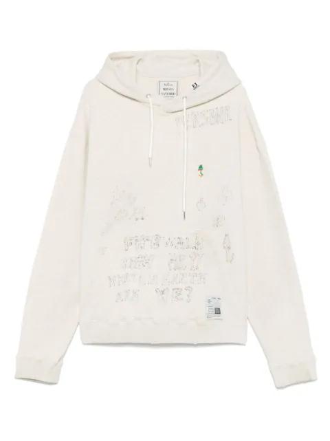 distressed graffiti-print hoodie by MAISON MIHARA YASUHIRO