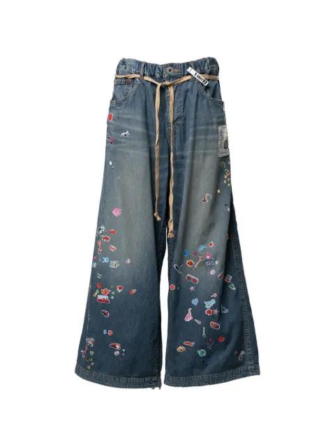 kids sticker-printed wide-leg jeans by MAISON MIHARA YASUHIRO