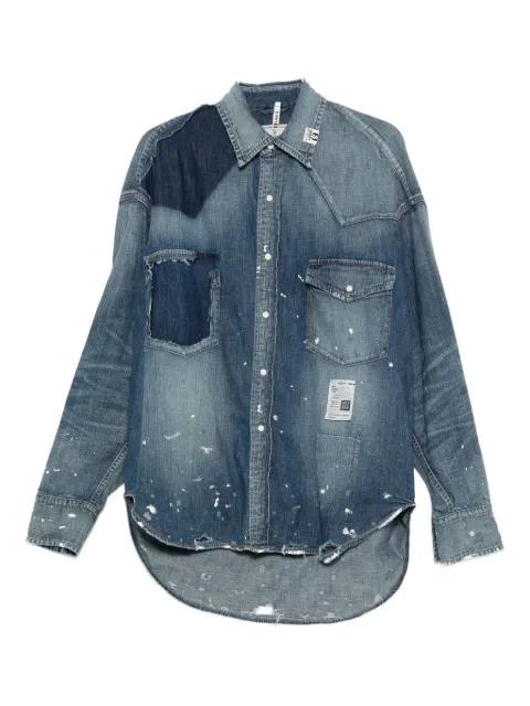 paint-splatter patchwork denim shirt by MAISON MIHARA YASUHIRO