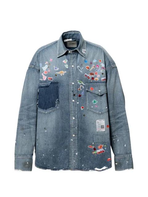 sticker-print denim shirt by MAISON MIHARA YASUHIRO