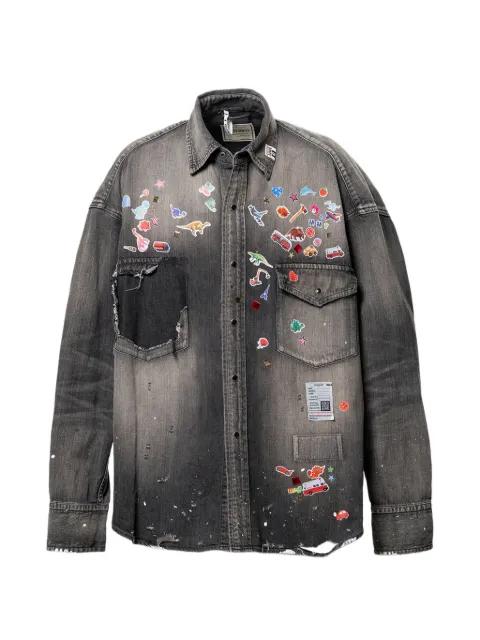 sticker-print denim shirt by MAISON MIHARA YASUHIRO