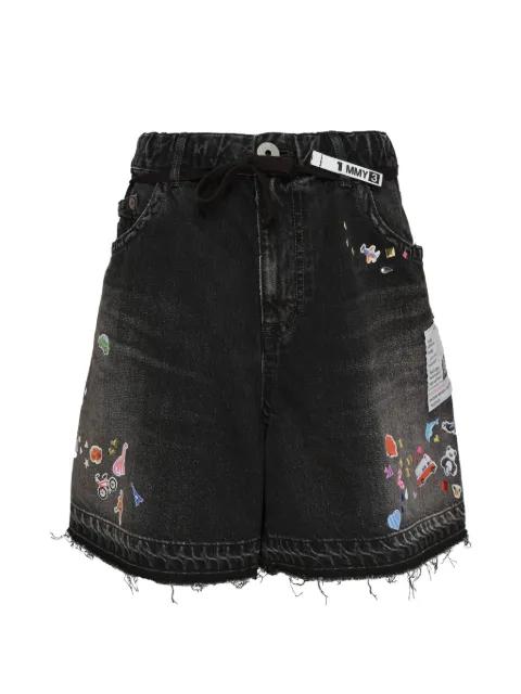 sticker-print denim shorts by MAISON MIHARA YASUHIRO