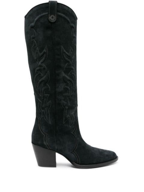 65mm knee-high suede cowboy boots by MAJE