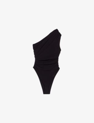 Asymmetric-Neck Stretch-Woven Bodysuit by MAJE