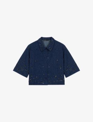Bead-Embellished Cropped Denim Shirt by MAJE