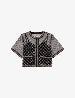 Bead-Embroidered Short-Sleeve Tulle Top by MAJE