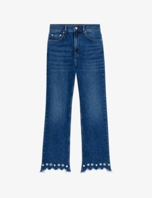 Beaded Flared Bootcut Denim Jeans by MAJE