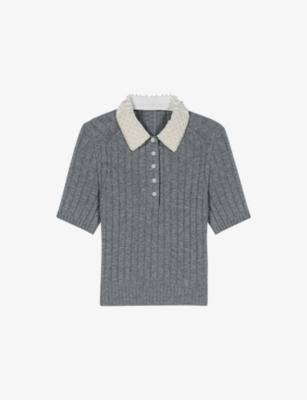 Beaded Removable-Collar Stretch Wool-Blend Jumper by MAJE