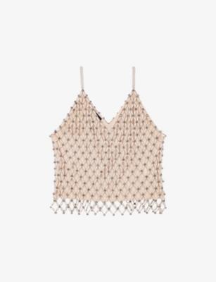 Beaded V-Neck Stretch-Woven Cami Top by MAJE
