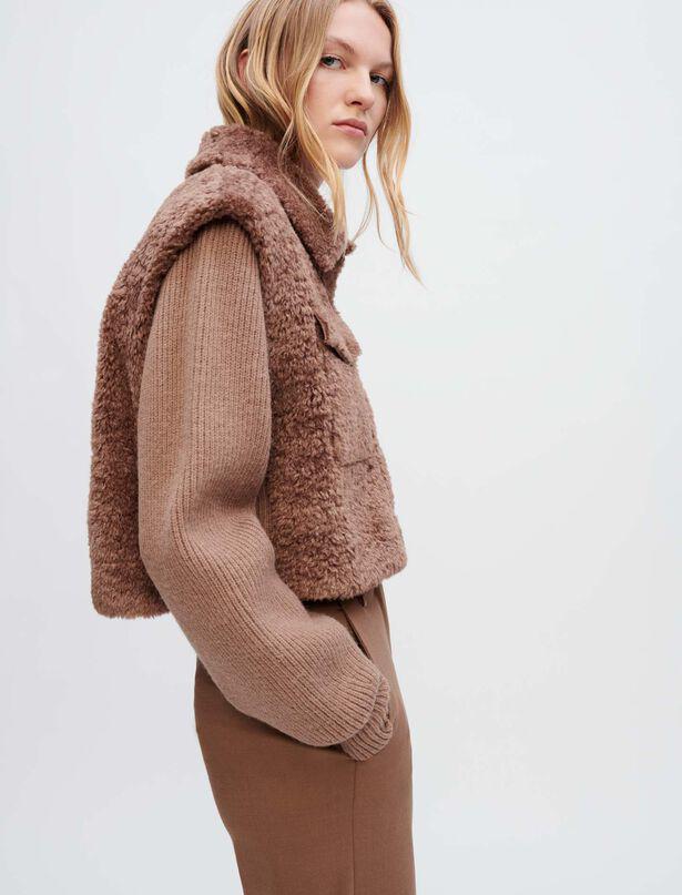 Belia - Faux fur and knit jacket by MAJE