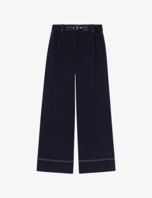 Belted-Waist Contrast-Stitch Stretch-Cotton Trousers by MAJE