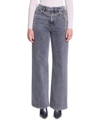 Belted Wide Leg Jeans in Grey by MAJE