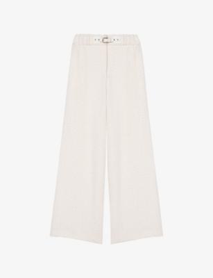Belted Wide-Leg Tweed Trousers by MAJE