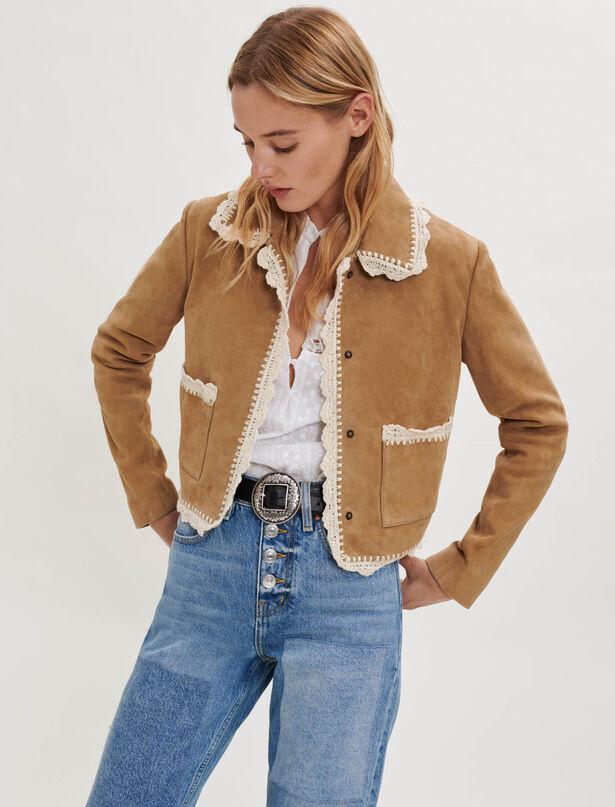 Bicoti - Suede jacket with crochet trim by MAJE