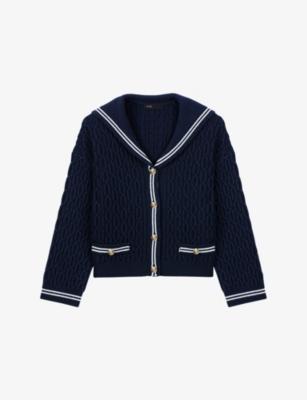 Boat Neck Cable-Knit Wool Cardigan by MAJE