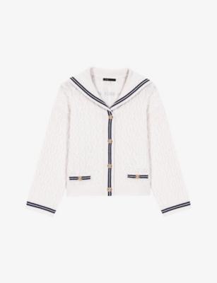 Boat Neck Cable-Knit Wool Cardigan by MAJE