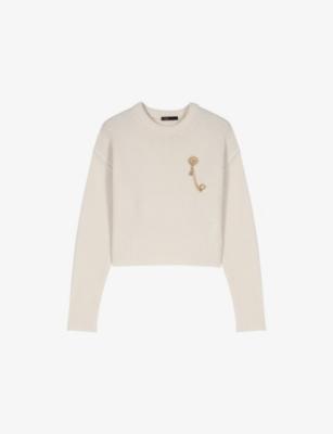 Boxy Floral-Brooch Wool and Cashmere-Blend Jumper by MAJE