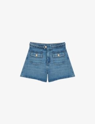Braided-Waist Side-Pocket Denim Shorts by MAJE