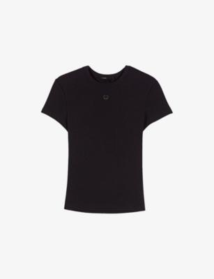 Brand-Embroidered Ribbed Cotton-Jersey T-Shirt by MAJE