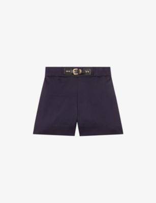Buckle-Embellished Elasticated-Waist Satin Shorts by MAJE