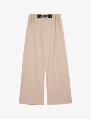 Buckle-embellished logo-embroidered stretch-cotton trousers by MAJE