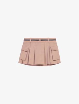Buckle-embellished mid-rise pleated cotton mini skirt by MAJE