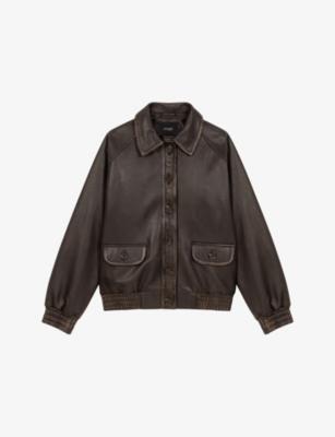 Button-Up Cropped Leather Jacket by MAJE