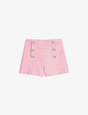 Button-embellished tweed shorts by MAJE