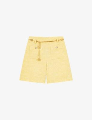 Chain-Belt Side-Pocket Tweed Shorts by MAJE