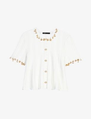 Charm-Embellished Knitted Cotton-Blend Cardigan by MAJE