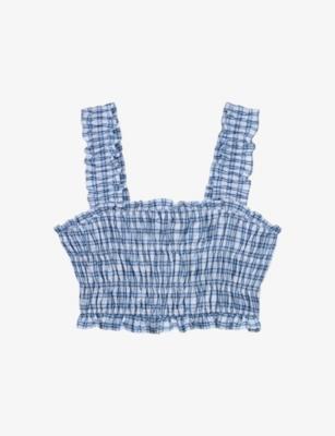 Checked Rhinestone-Embellished Cotton Top by MAJE