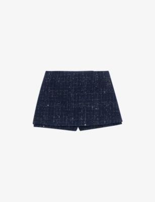 Checked Rhinestone-Embellished Woven Skort by MAJE