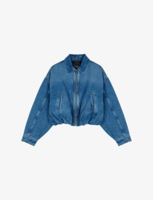 Collared Elasticated-Hem Denim Bomber Jacket by MAJE