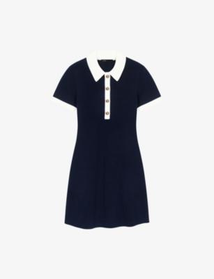 Contrast-Trim Polo-Collar Cotton-Blend Mini Dress by MAJE